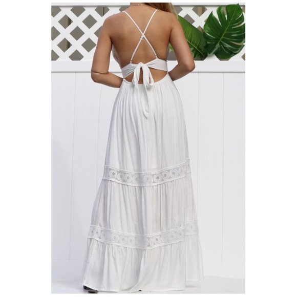 SOLD OUT Boho White Crochet Lace  Maxi Dress - Picture 5 of 7